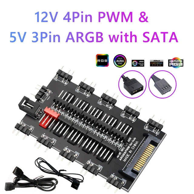 Acheter Câble ARGB RGBW 5V 3 broches pour ASUS AURA SYNC RGB 10, séparateur  de Hub, adaptateur de câble d'extension d'alimentation SATA, bande  lumineuse LED, refroidisseur de ventilateur PC RGB