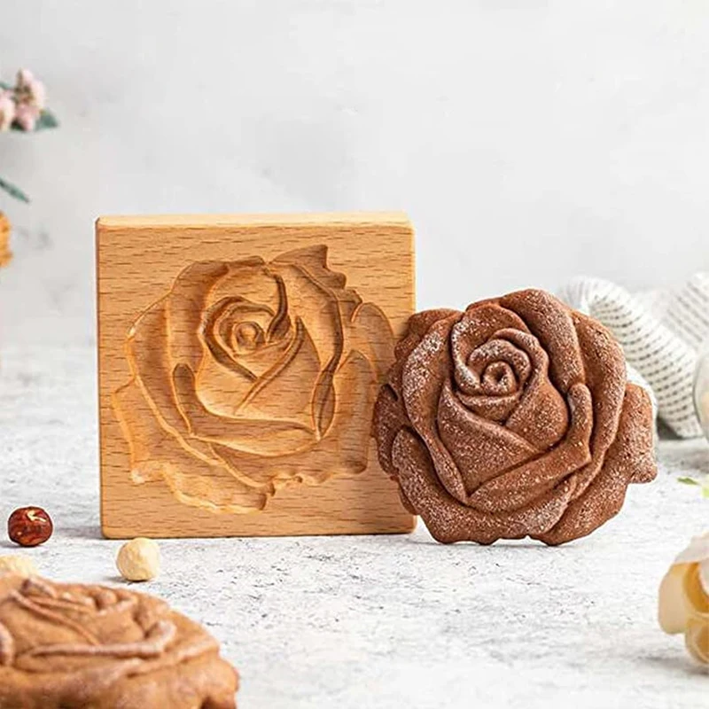 Wood Cookie Mold Flower Animals Patterns 3D Carved Biscuit Cutter Baking Tools