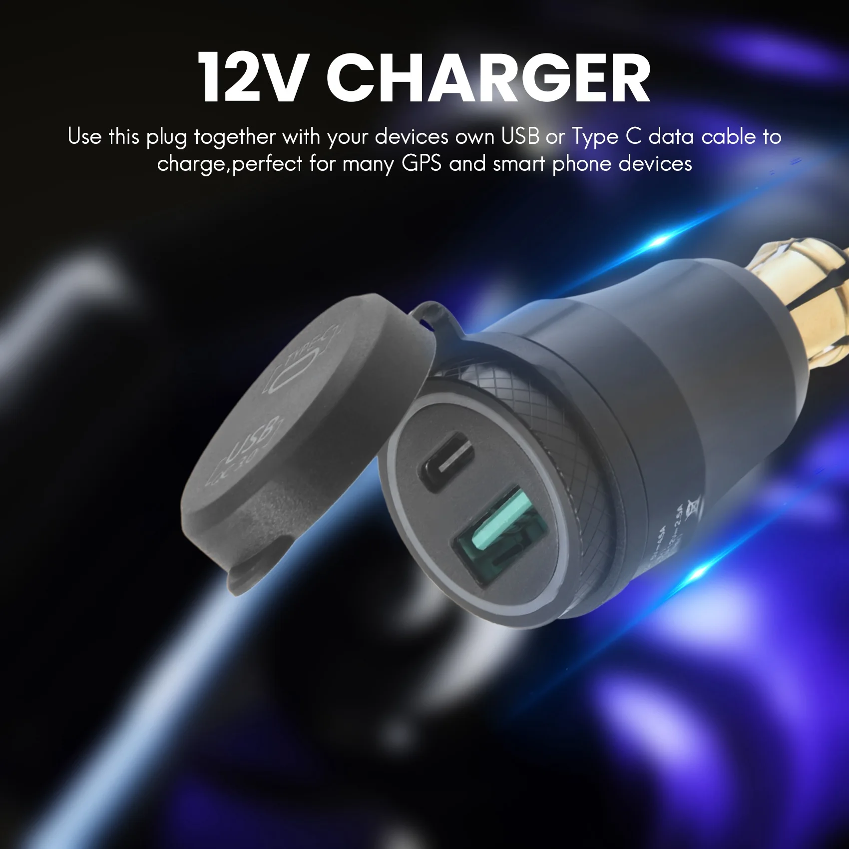Caricatore Auto Impermeabile IP66 Per Moto E Barche Caricabatterie Auto USB C 108W Doppia PD + QC3.0 | Ricarica Rapida 45W + 18W Per Auto, Moto, Barca | Con Voltmetro LED, Impermeabile