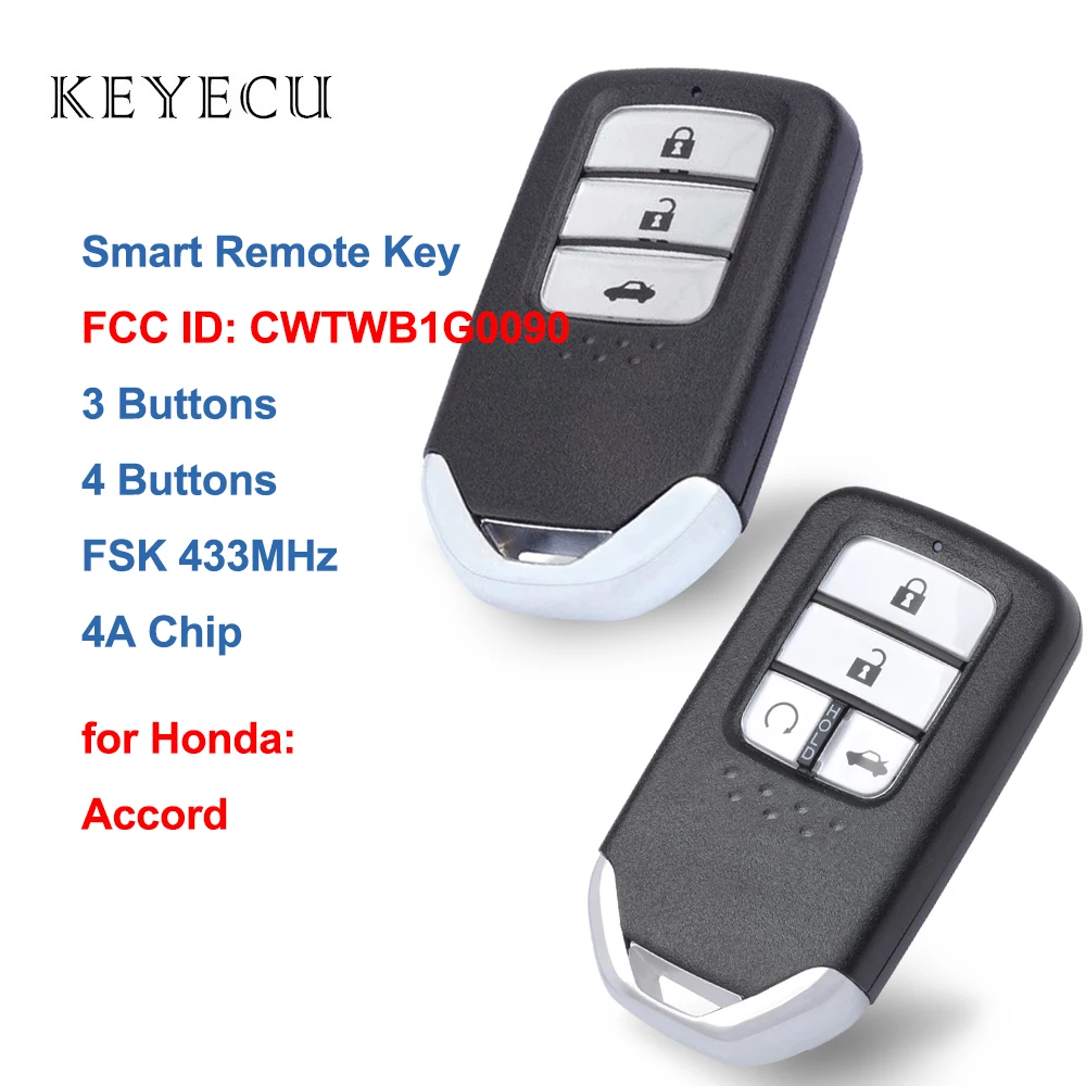 

FCC ID: CWTWB1G0090, умная деталь, замена 3, 4 кнопки, 433 МГц, 4A чип для Honda Accord 2018 2019 2020