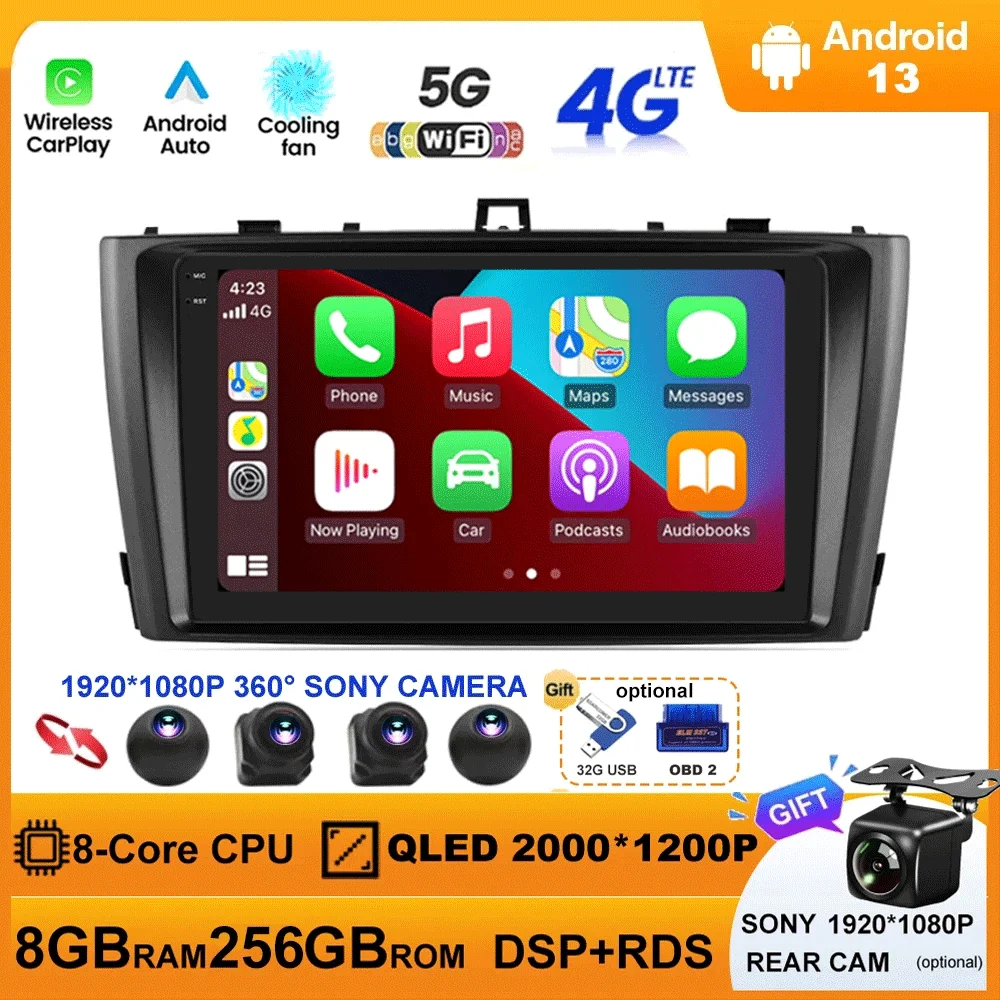 

Android 13 для Toyota Avensis 2008-2015 автомобильное радио мультимедийный видеоплеер QLED экран DSP GPS навигация Carplay Автомобильная камера 360
