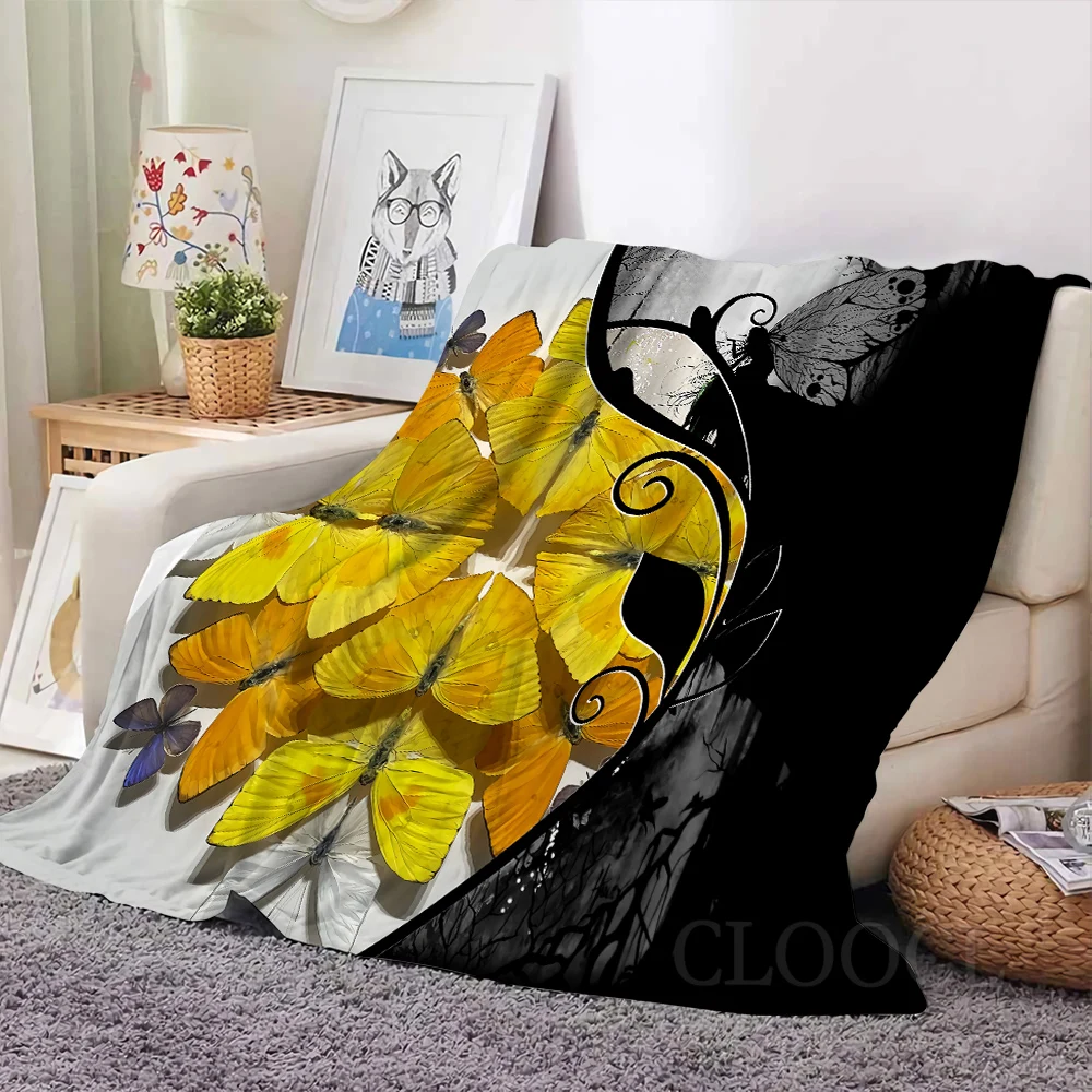 

CLOOCL Animals Flannel Blanket Yellow Butterfly Splicing Throw Blankets for Beds Sofa Keep Warm Portable Travel Plush Quilts