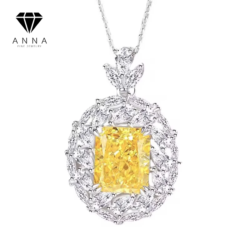 

Luxury S925 Sterling Silver Platinum Plated Necklace For Women 8CT Yellow High Carbon Diamond Fine Jewelry Wedding Anniversary