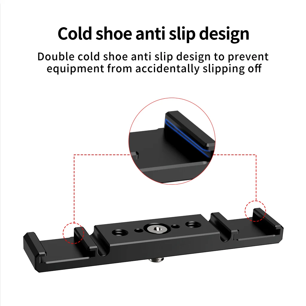 Double Cold Shoe Adapter 1/4 ARRI Mount Extension Bar 360 Rotatable Bracket for