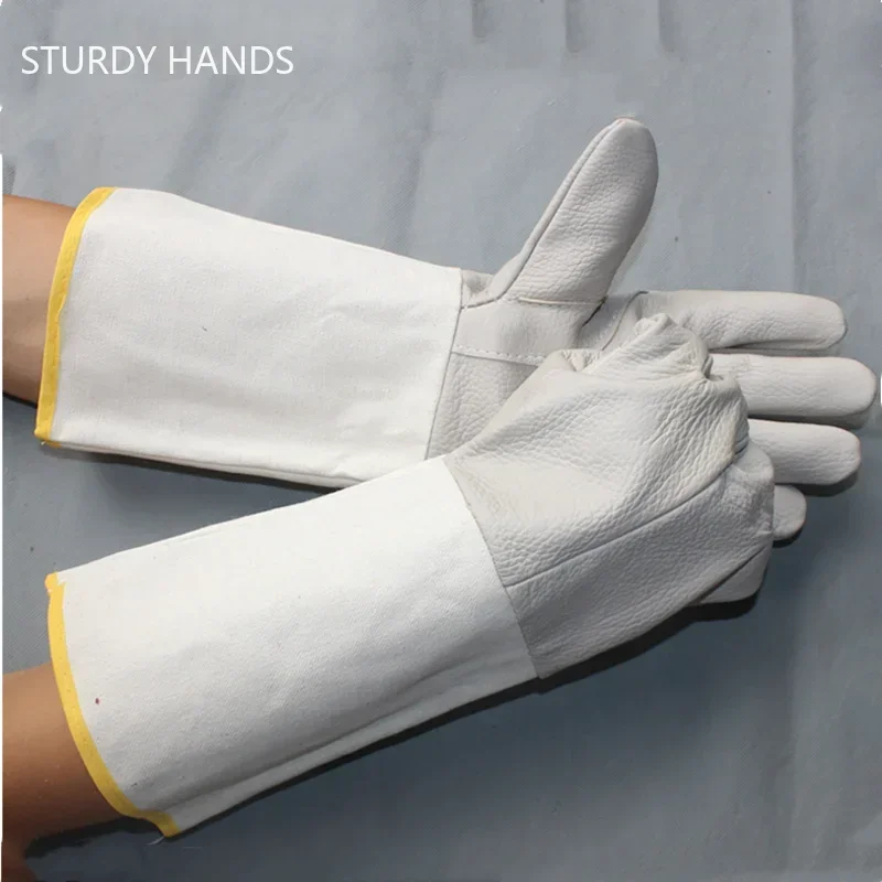 One Pair Lengthen Fireproof Heat Resistant Cow Leather Gloves Welding Work Gloves Protective For Welders Against Scalding protective gloves,safety gloves