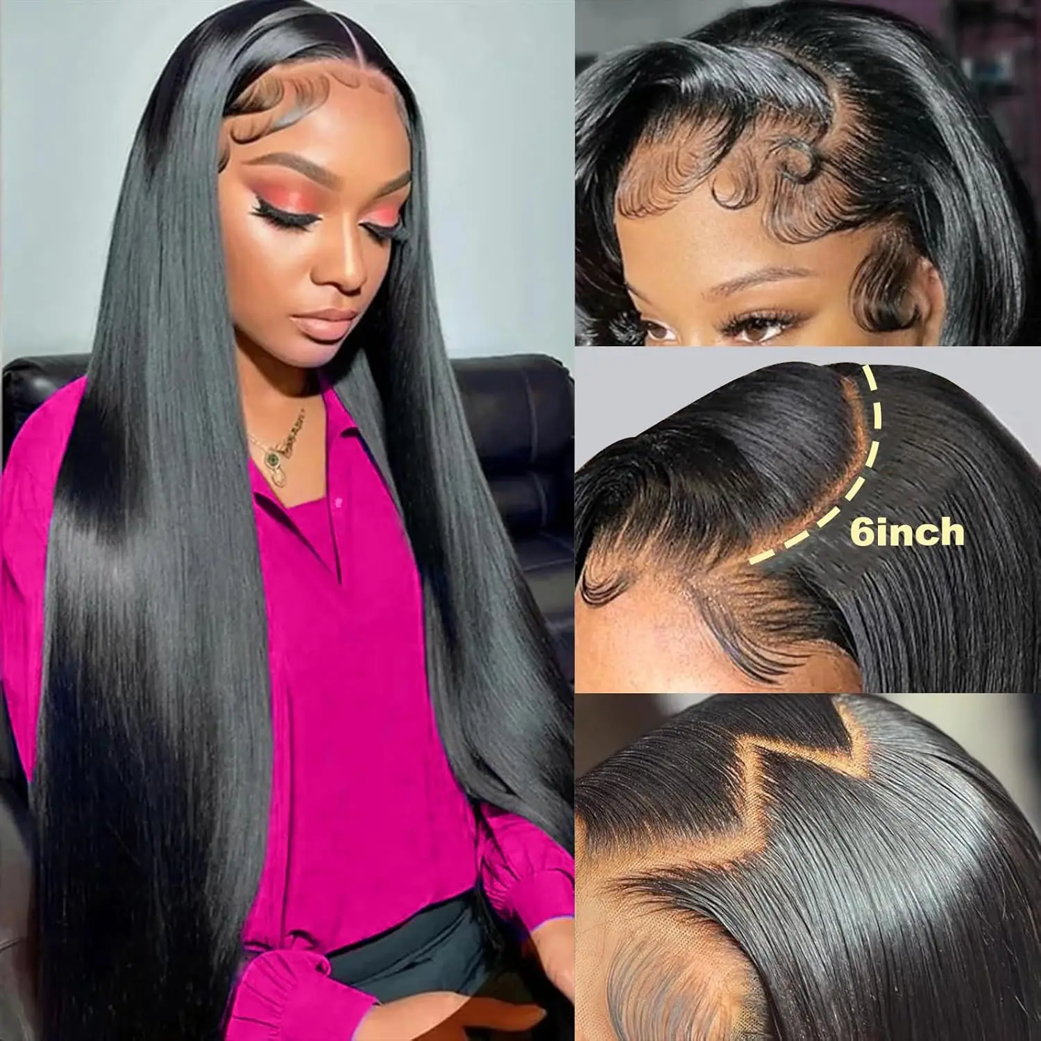 24 Inch Straight Wigs Human Hair 200% Density 13x6 HD Lace Front Wigs Human Hair Pre Plucked Glueless Straight Lace Frontal Wig