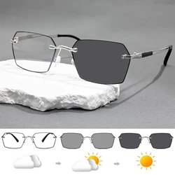 Unisex Fashion Photochromatic Reading Glasses with Harmful Light Blocking Metal Frame - +400 (Photochromatic  B)