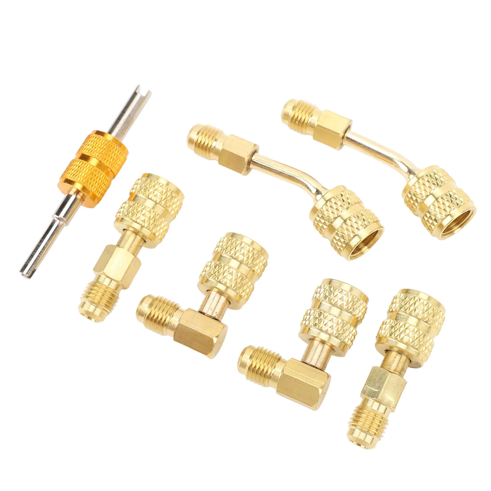 R410A Adapter Kit with Valve Core Remover 5/16 to 1/4in HVAC Refrigerant Hose Adapter for R410A Mini Split Air Conditioner