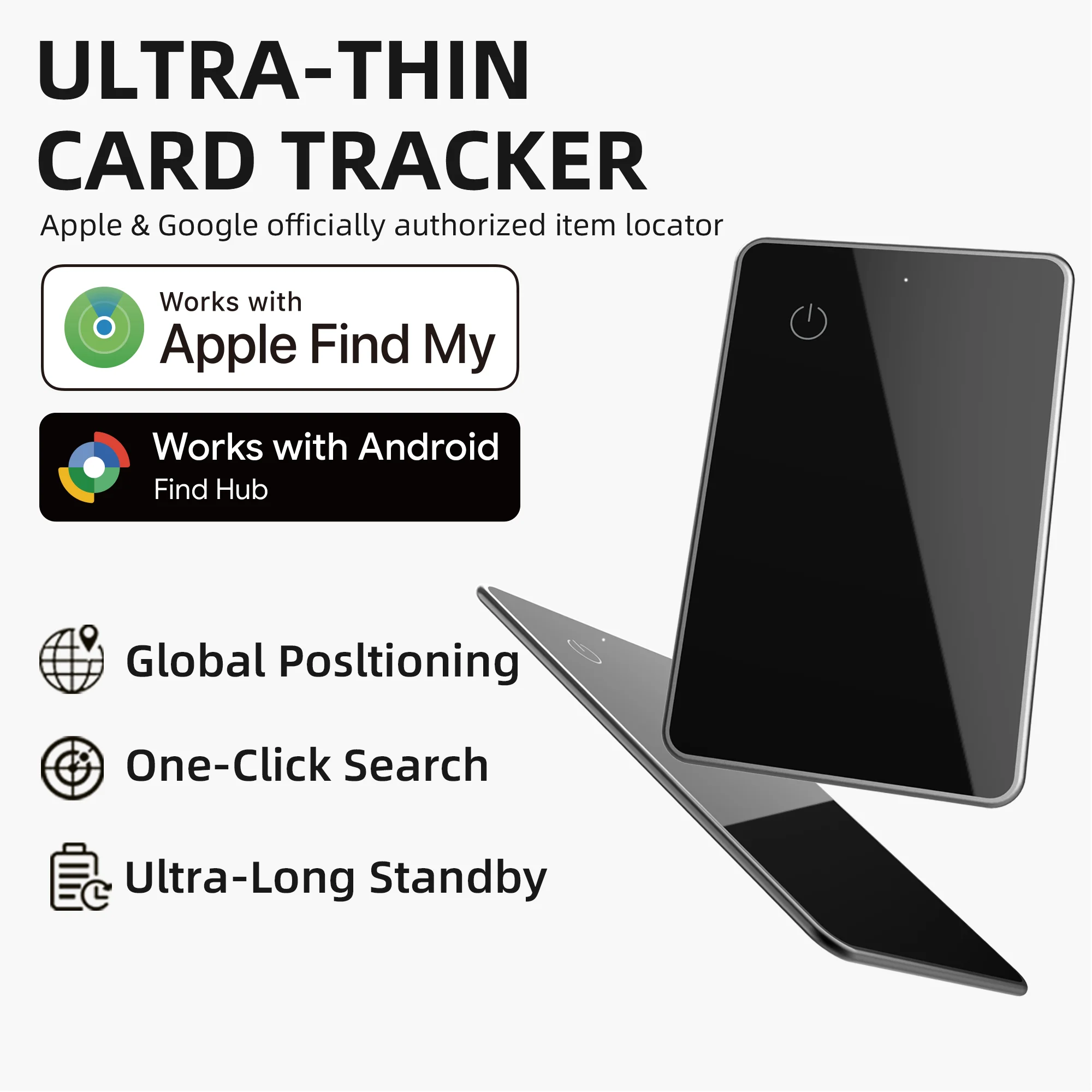 Rechargeable Wallet Finder Card Item Tracker Compatible with Apple Find My APP or Android Google Find Hub Bluetooth Item Locator