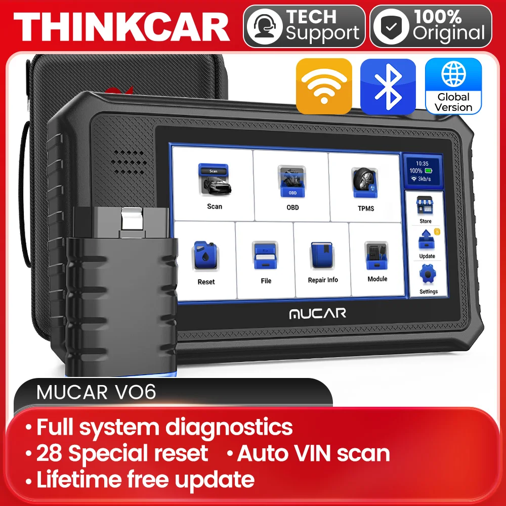 MUCAR VO6 OBD2 스캐너 전문 전체 시스템 진단 도구, 자동차 코드 리더 28 재설정, 평생 무료 업그레이드
