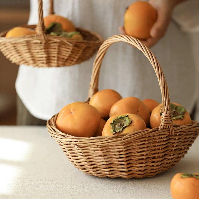 Wicker Storage Basket With Handle, Gift Hamper Basket, Picnic Baskets, Kitchen Basket Small 5
