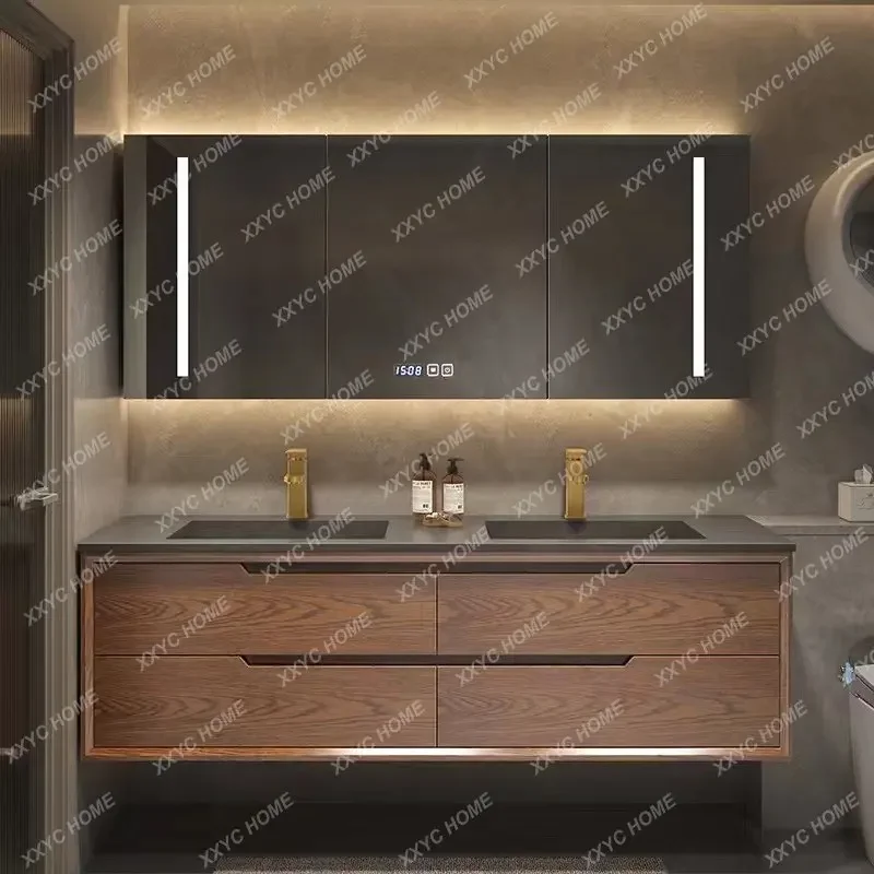 Bathroom Cabinet Combination Red Oak Wash Basin Light Luxury Washbasin Ceramic Seamless Integrated Double Inter-Platform Basin