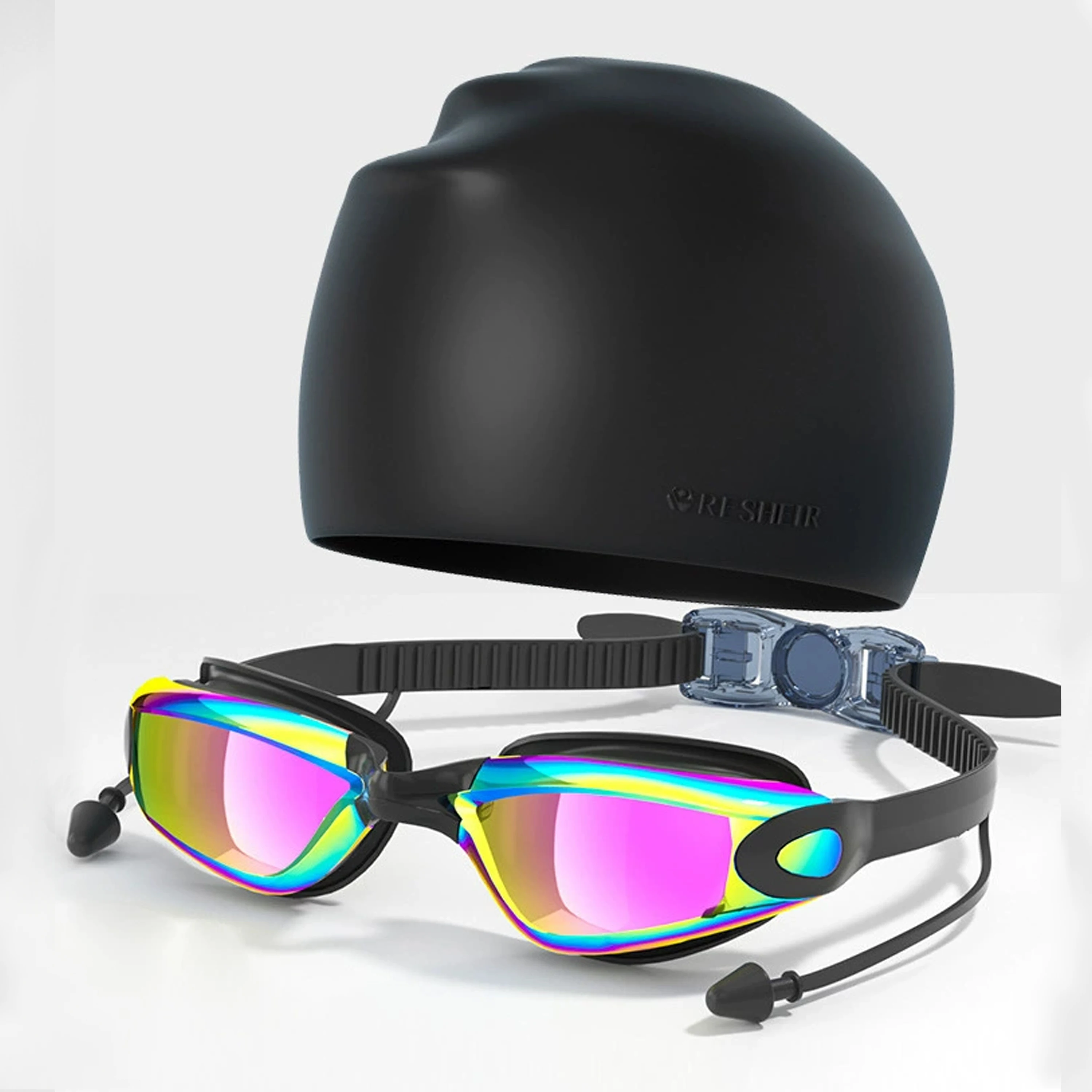 Adult Swimming Goggles, Swim Caps, Men's And Women's High-definition Waterproof And Anti Fog Glasses, Silicone Swim Cap Set