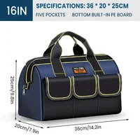 16 Inch Multifunctional Tool Bags 1680D Oxford Cloth Electrician Bags Waterproof and Wear-Resistant High Capacity Storage Bags 1