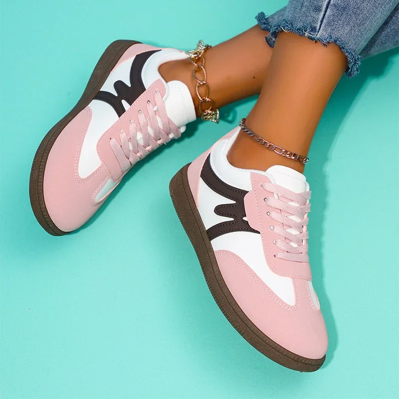 Women's Comfort Flat Heel Non-Slip Sneakers - Breathable Soft Sole Lace-Up Sports Shoes