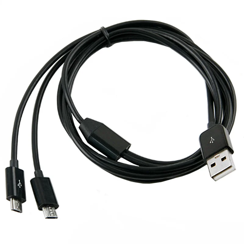 

USB 2.0 Type A Male To 2 Micro USB 5 Pin Male Splitter Y Data Sync and Charge Connector Adapter Cable 1m Black