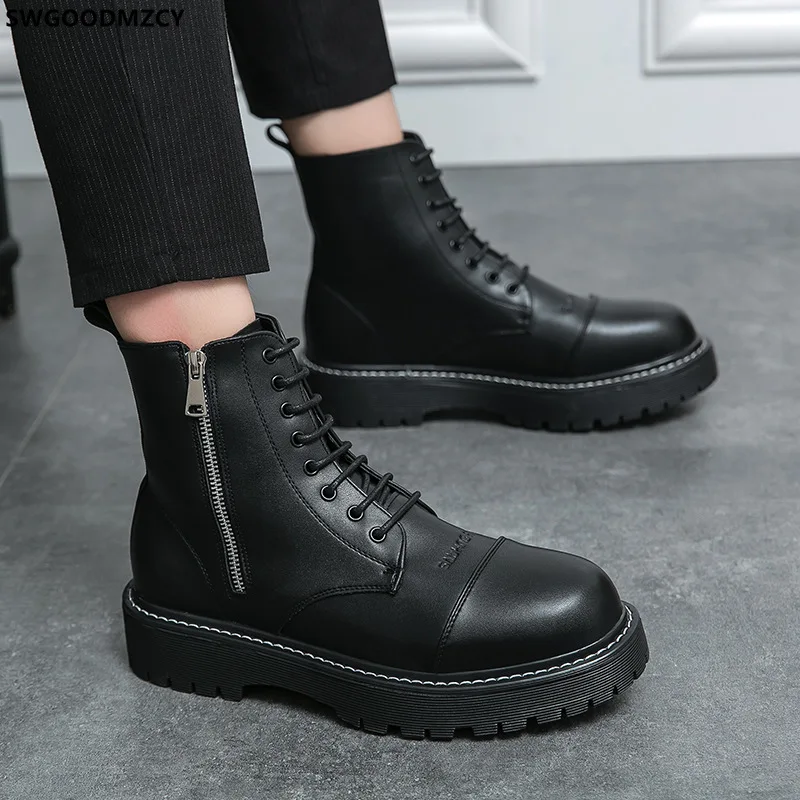 

Массивные черные ботинки, мужская обувь на платформе, мужские ботильоны, мужские мотоциклетные ботинки Stivali для мужчин 2024, кожаная повседневная обувь, мужские ботинки