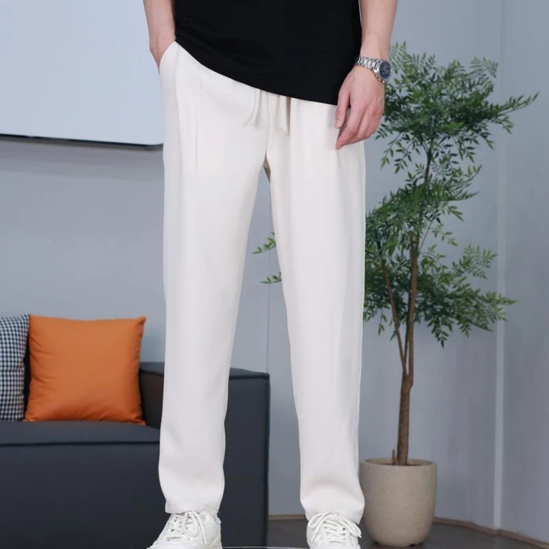 

Summer New Solid Color Fashion Straight Pants Man High Street Casual Loose Pockets Patchwork Drawstring All-match Thin Trousers
