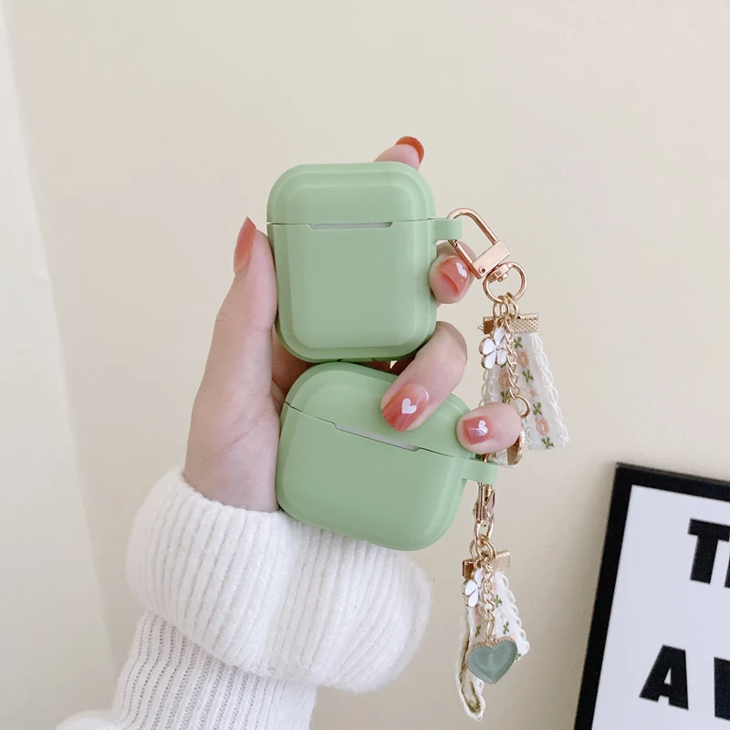 Rectangular Solid Color Case For Apple Airpods Pro Cover With Pendant For Airpods 1 2 3 Generation Protective Shell 2021 Girl