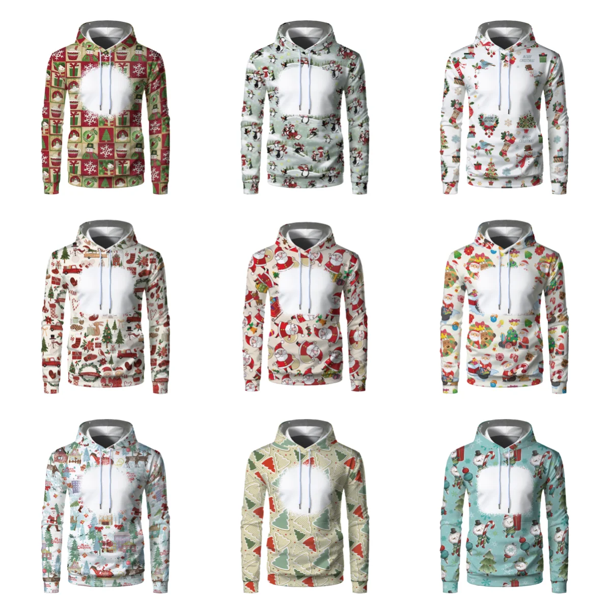 

New Sublimation Blank Round Neck Tie-dye Hoodie Christmas Spring And Autumn Long-sleeved Pullover for Diy Logo Printing