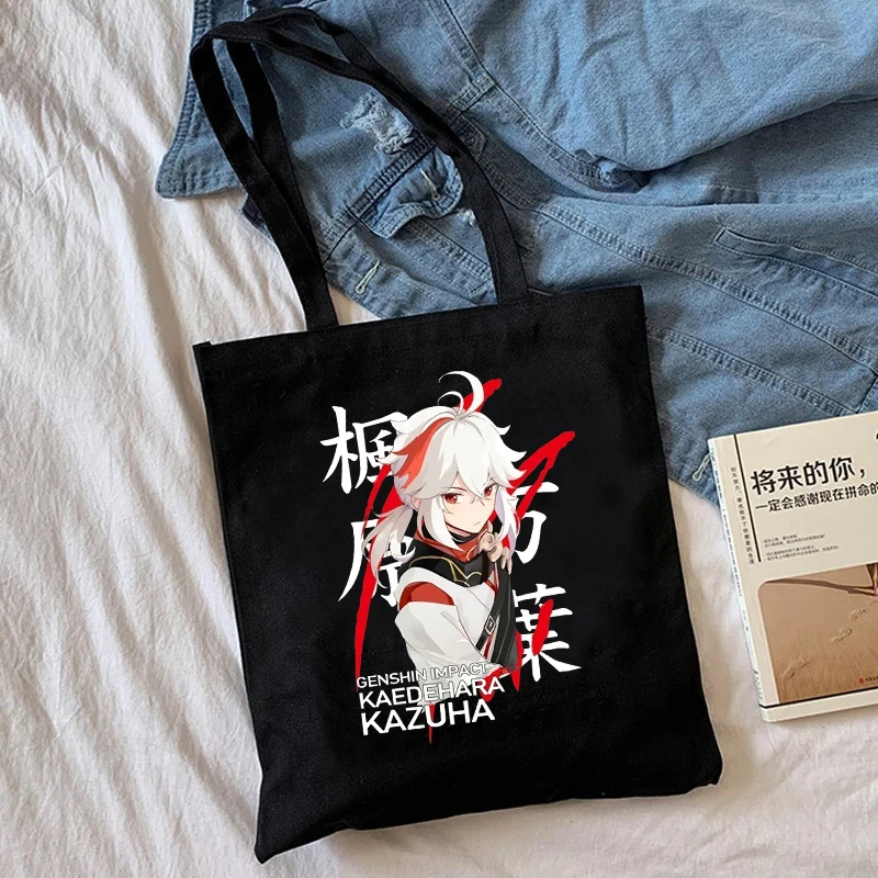 Genshin Impact Shopping Bag Graphic Tote Harajuku Shopper Bag Women Canvas Shoulder Bag Female Ulzzang Funny Eco Large-capacity 