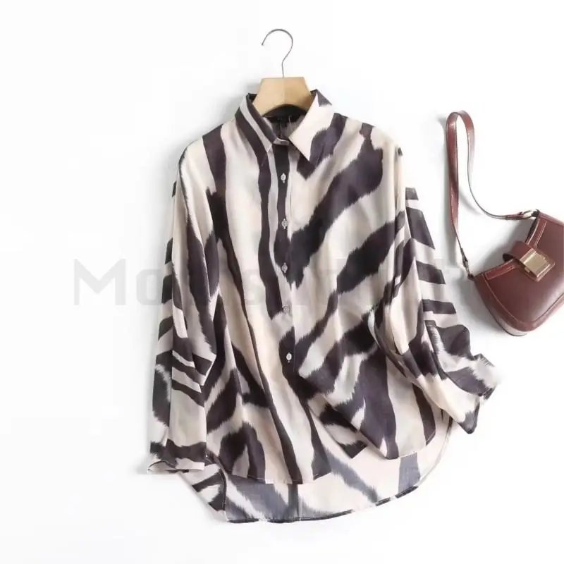 

Modishdutti 2024 Spring Summer Fashion Vintage Zebra Print Shirt women Casual Long Sleeve Blouses Tops Female