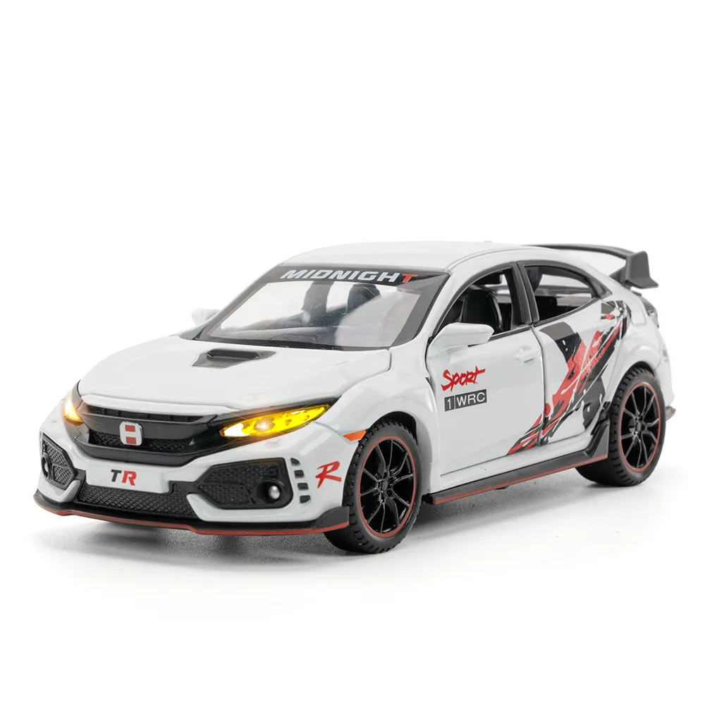 1:32 Scale Hondas Civic Type-R Jdm Sports Car Metal Model Light And Sound WRC Diecast Vehicle Pull Back Alloy Toys Collection roco train model 1 87 ho type kaslu train digital sound effect front carriage tail car 61484 electric toy train