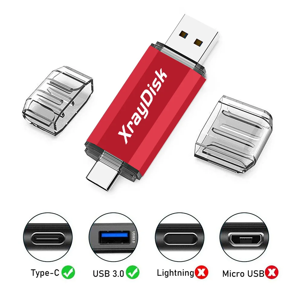 Usb flash drive flash drive type c pendrive Xraydisk Usb C Type C flash drive 32GB 64GB 128GB 256GB 2 In 1 Otg USB 3.0 thumb drive memory stick with external storage data