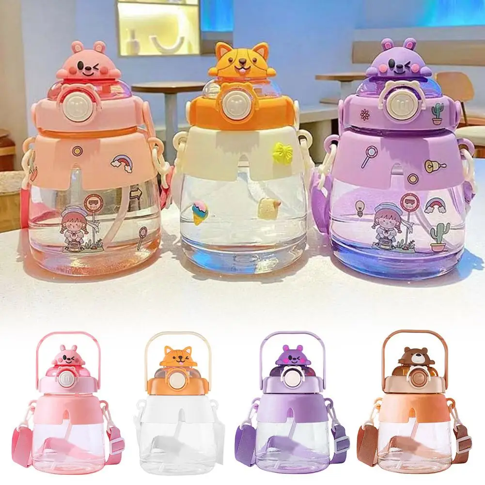 

Большая чашка для живота, чайник большой емкости для детей и студентов, Высококачественная пластиковая соломенная чашка с мультяшным рисунком, водостойкая чашка M5O9