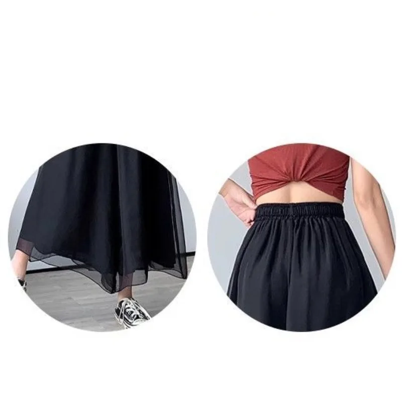 Women's Summer Wide Legged Loose Casual Sports Trousers Elastic High Waist Gauze Patchwork Solid Spring Autumn Office Lady Pants