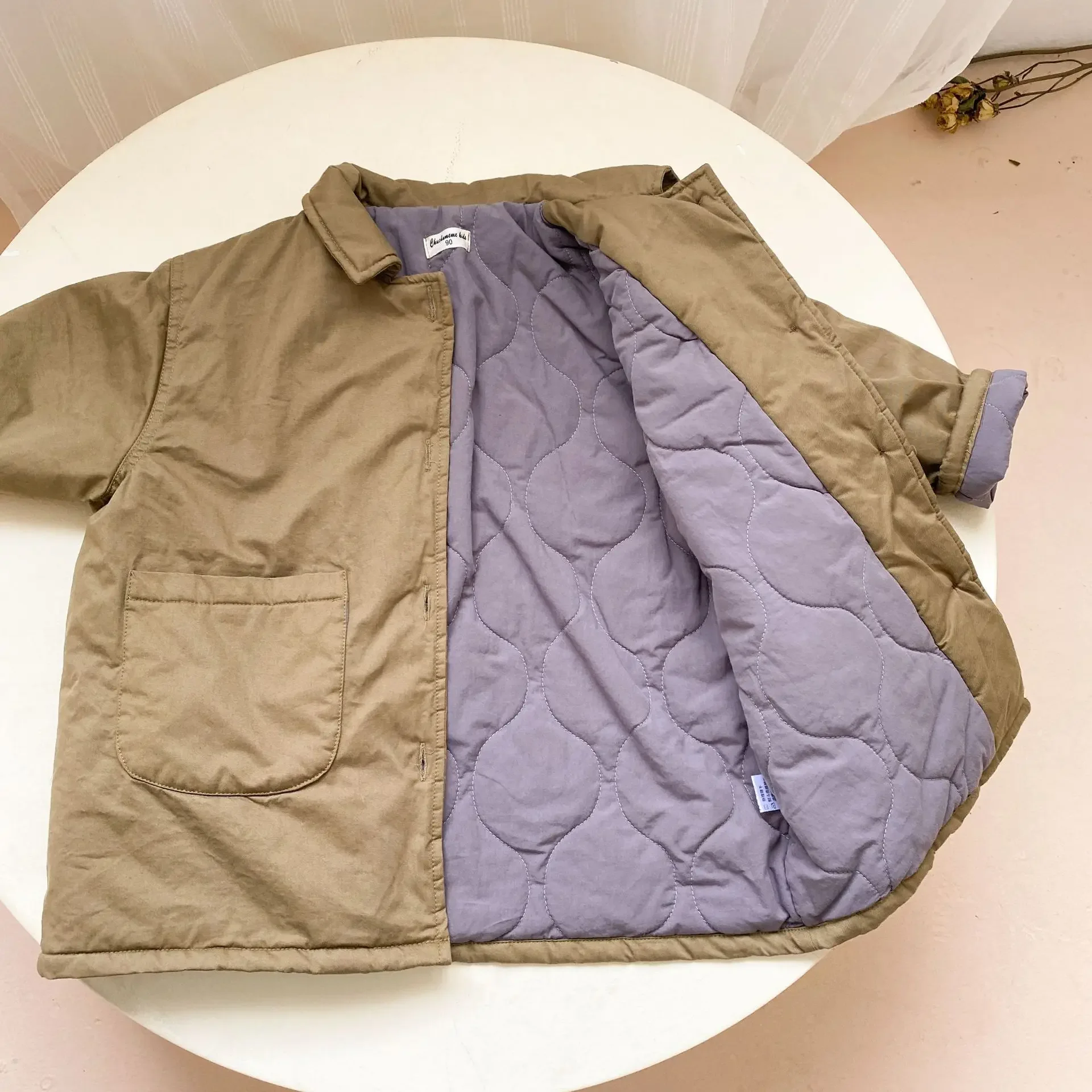 Korean Style New Winter Children Long Cotton Padded Coats Warm Thicken Solid Color Parkas Unisex Kids Casual Outerwear A170