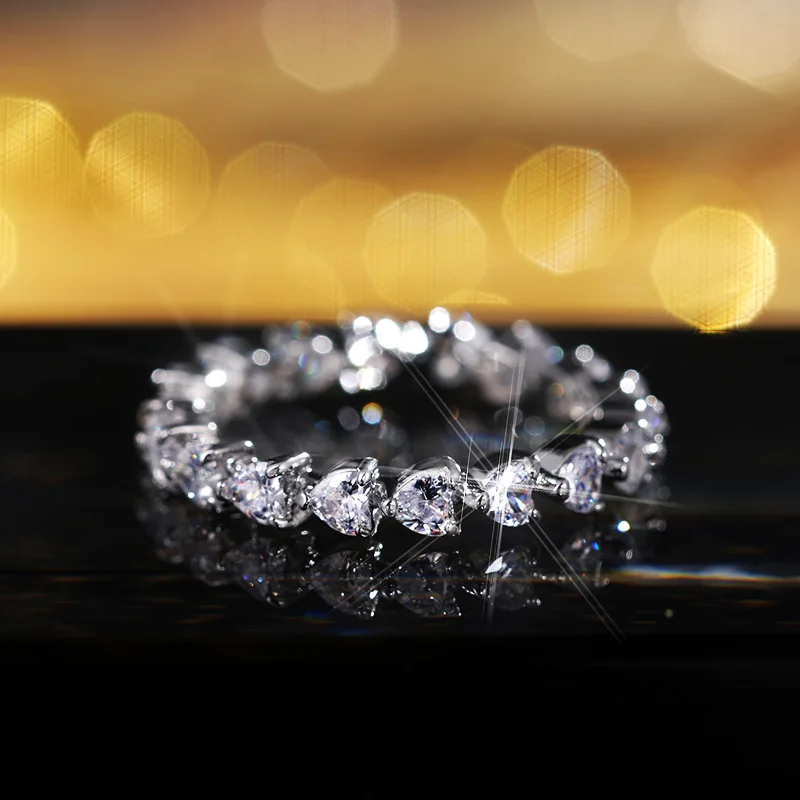 Fancy Heart Rings Finger Rings Fashion Rings Engagement Rings Zircon Rings Fashion Ring Crystal Rings Metal Rings Stone Rings For Girlfriend Silver Color Brilliant Zirconia Fashion Jewelry Women