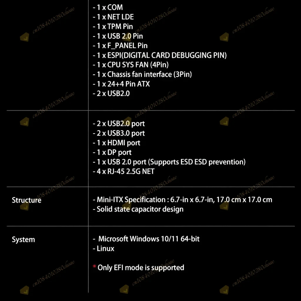 N6005 Industrial Motherboard NAS Motherboards 4 Cores 4 Threads Low Power Proces