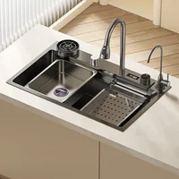 Kitchen Accessories Digital Waterfall Sink Kitchen Sink Stainless Steel Dishwashing Basin Multi-Function Large Single Tank 1