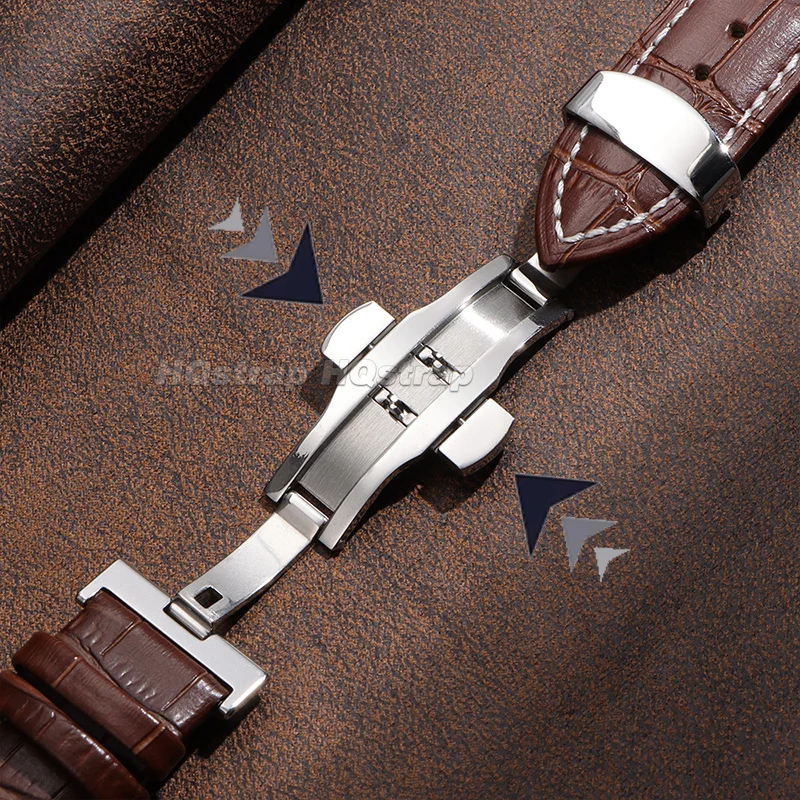 Luxury Leather Watch Strap Set with Butterfly Buckle and Installation Tools in Wooden Box