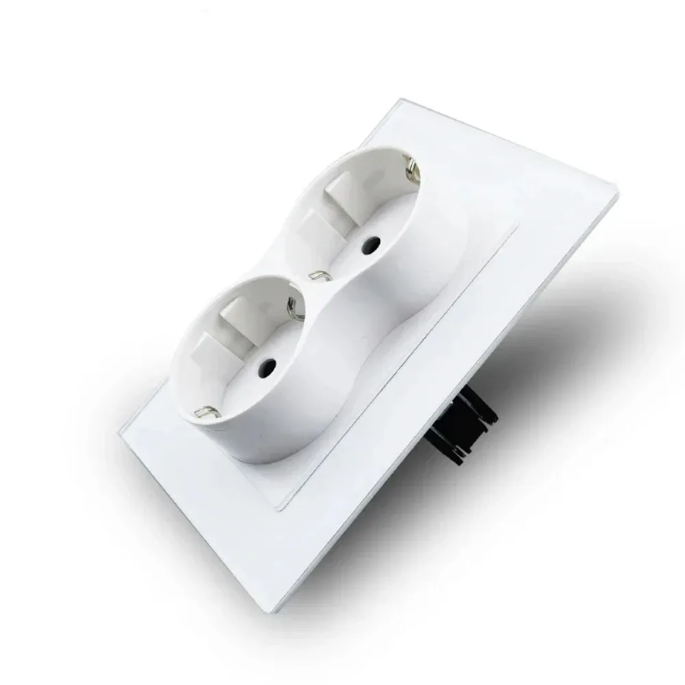 멜러리 월 더블 소켓 업라이트 크리스탈 글라스 패널 EU 독일 AC 전원 플러그 아울렛 110-250V 네덜란드 유럽 가정 사무실용