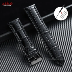 Elegant Leather Watch Band - Universal Slim Strap - 22mm (Black - Black)