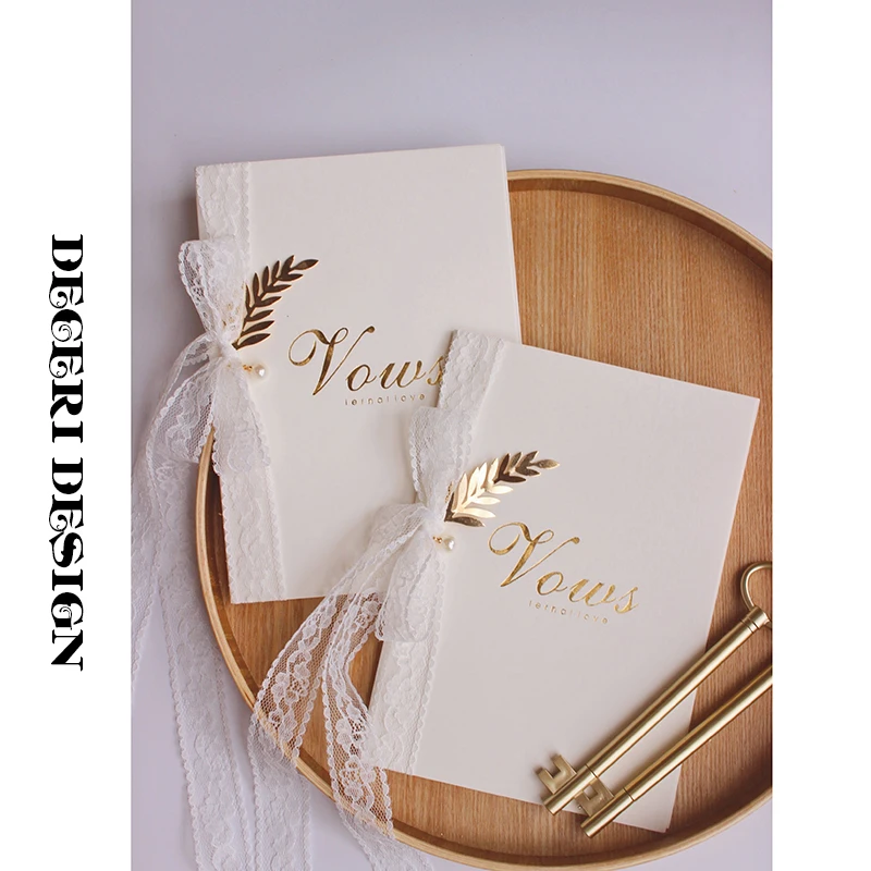 2Pieces Oath Card Handmade White Lace Bride Groom Speech Guarantee Is Bronzed Wedding Oath Book