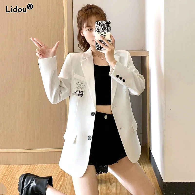 Spring Autumn Thin Blazers Solid Color Loose Straight Fashion Office Lady Casual Patchwork Pockets Button Women's Clothing