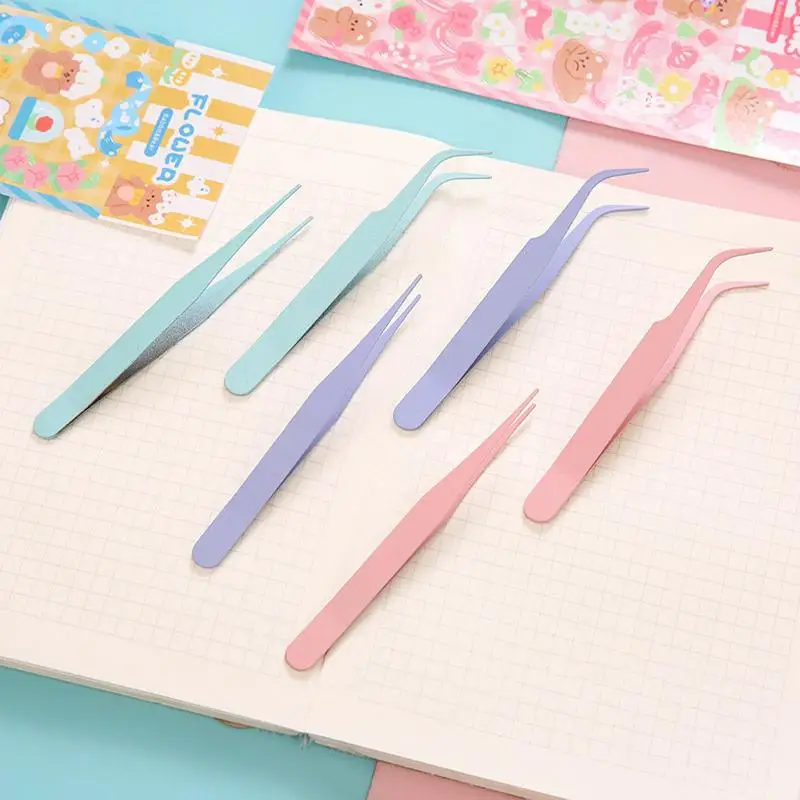 Nail Art Decor Eyelashes Tweezers Macaron Tweezer Scrapbook Sticker Tape Picking DIY Junk Journal Album Stainless Clip DIY Tool