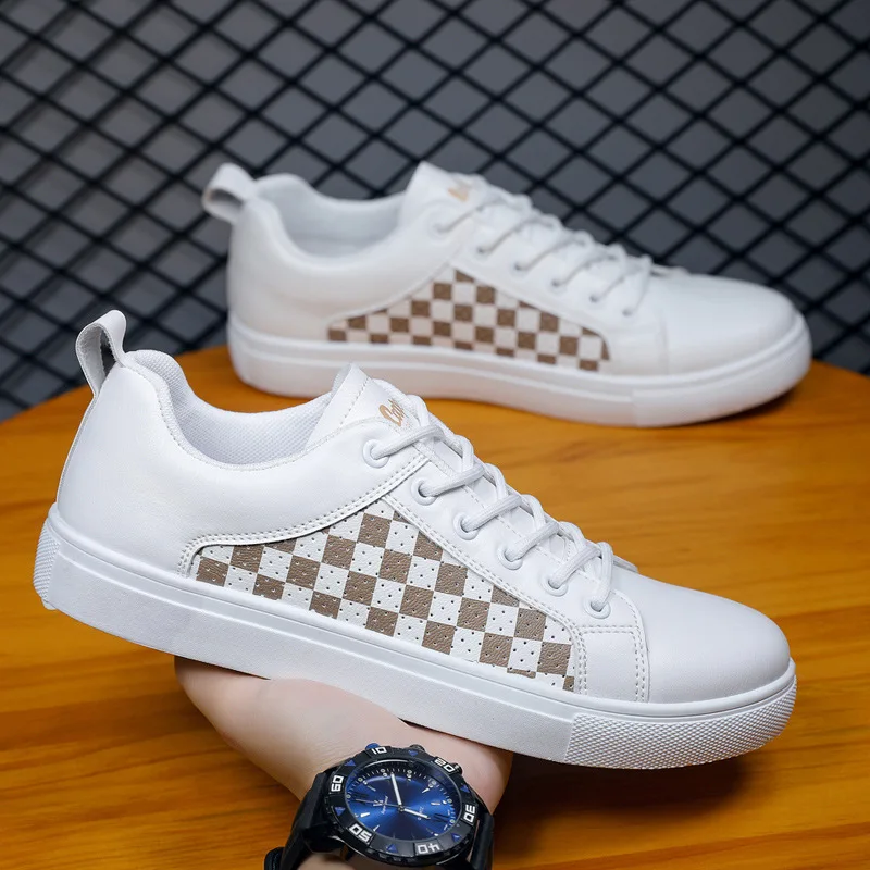 Plus size 47 48 men's leather sneakers autumn 2023 new arrival lattice pattern boys casual leather shoes men platform sneakers