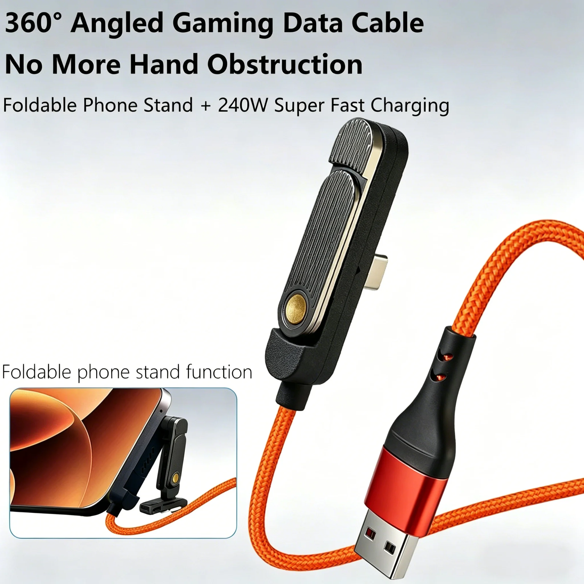 240W USB C To Type C Cable Elbow Fast Charging Data Cable Foldable Stand Phone Holder For iPhone 17/16/15 For Samsung Charger 1