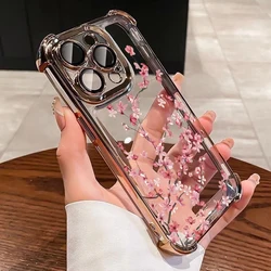 Plum Blossom Electroplated Transparent Soft Phone Case with Airbag Anti - Fall Protection - iPhone 15 Plus (Golden - YYDSO1352)