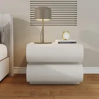 Nightstand, Minimalist Bedside Table with 2 Solid Wood Drawer, Night Stands with Microfiber Leather, End Table for Bedroom-Whit 1