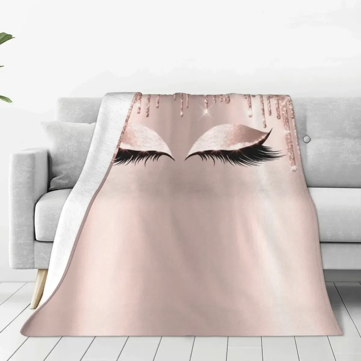 GoldEyelashGlamLashesFleeceThrowBlanketsSparkRoseDripBlanket