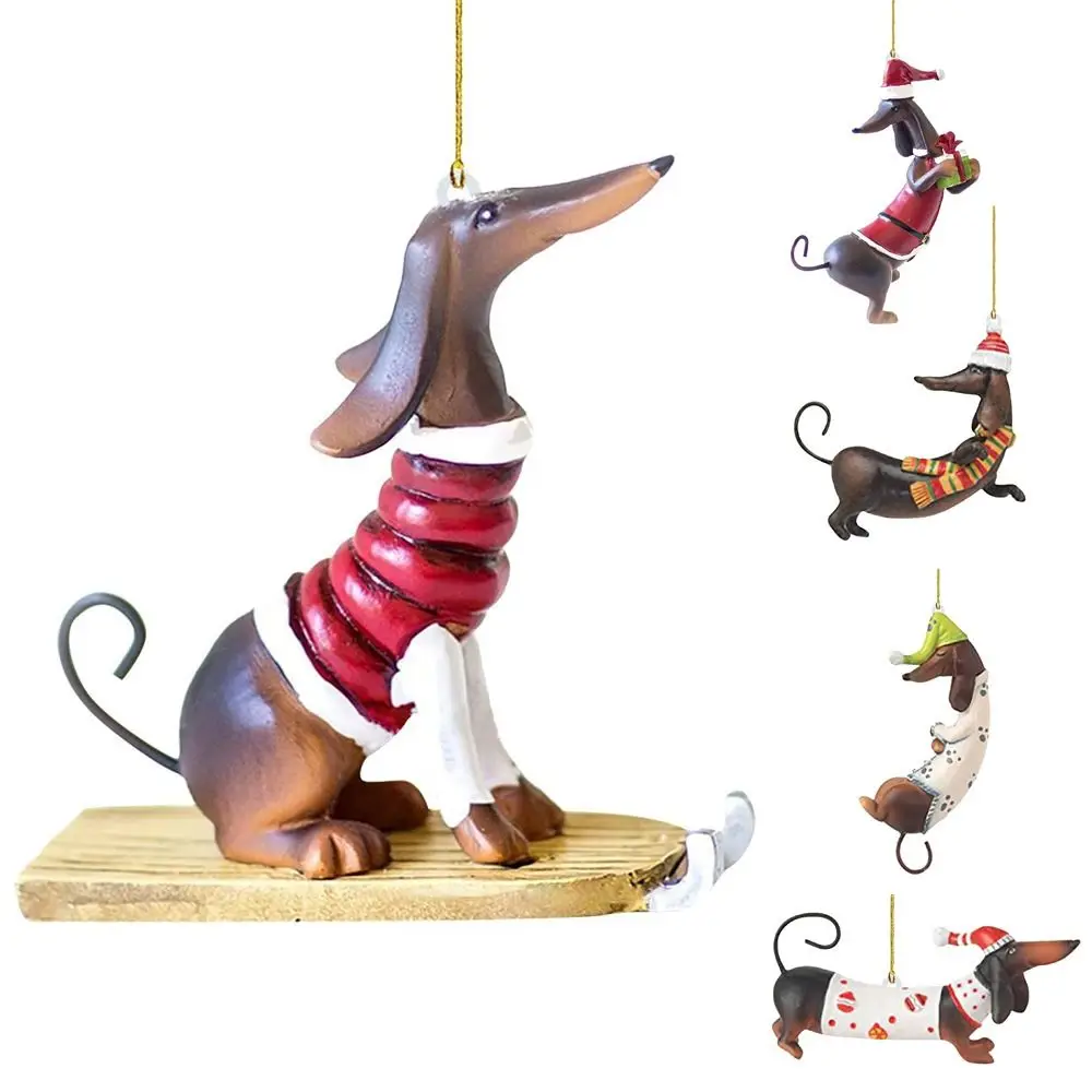 

Acrylic Dachshund Dog Ornament Cartoon Crafts Xmas Tree Hanging Pendant New Year Gift Home Decoration