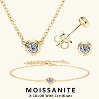 Lnngy 3mm 0.1ct Moissanite Diamond Necklace Bracelet Stud Earring For Women Simple Single Stone Earrings Bracelets Jewelry Set