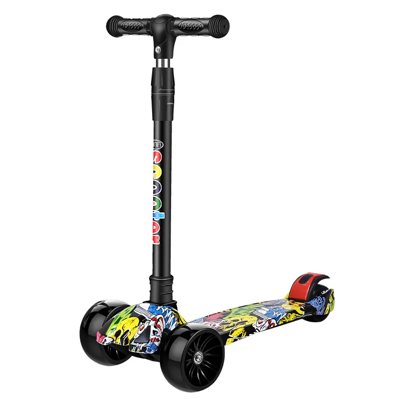 New Children's Scooter With Flash Wheels Music Light Kick Scooter Adjustable Height Foldable Kids Single Pedal