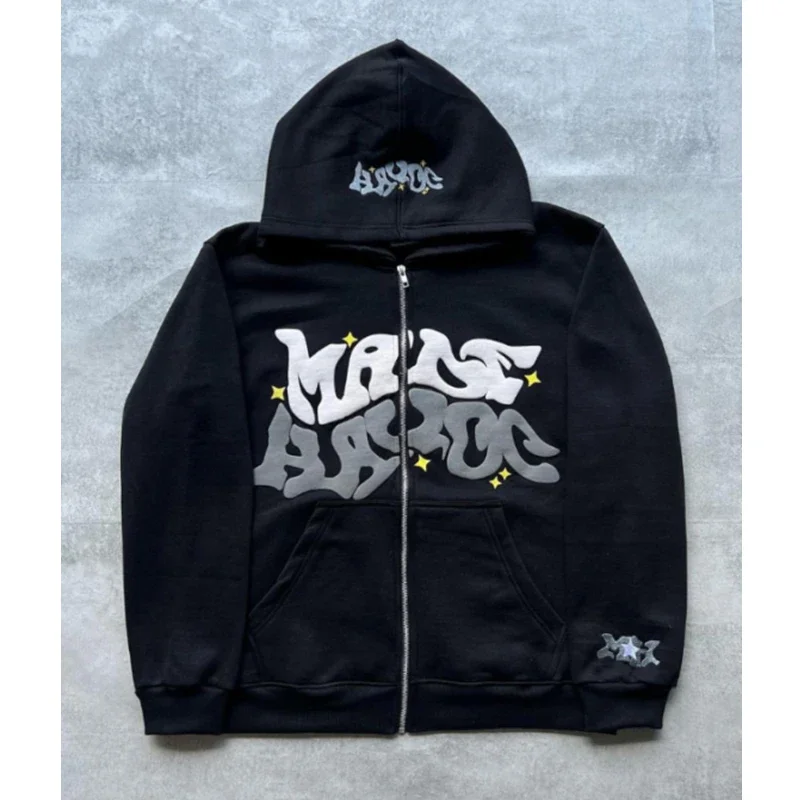 American Retro Star and Letter Printed Zipper Hoodies Women and Men Y2K Spring Autumn Section Lazy Fashion Brand Cardigan Jacket 4
