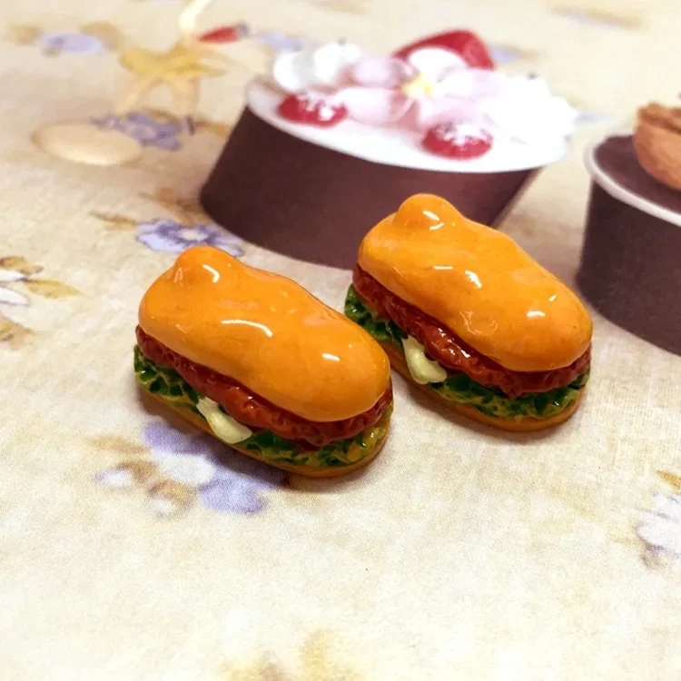 Resin Hamburger Flatback Cabochon Charms Planar Flat Back Cabochons Food Dollhouse Miniatures Cake Kawaii Diy Accessories 3